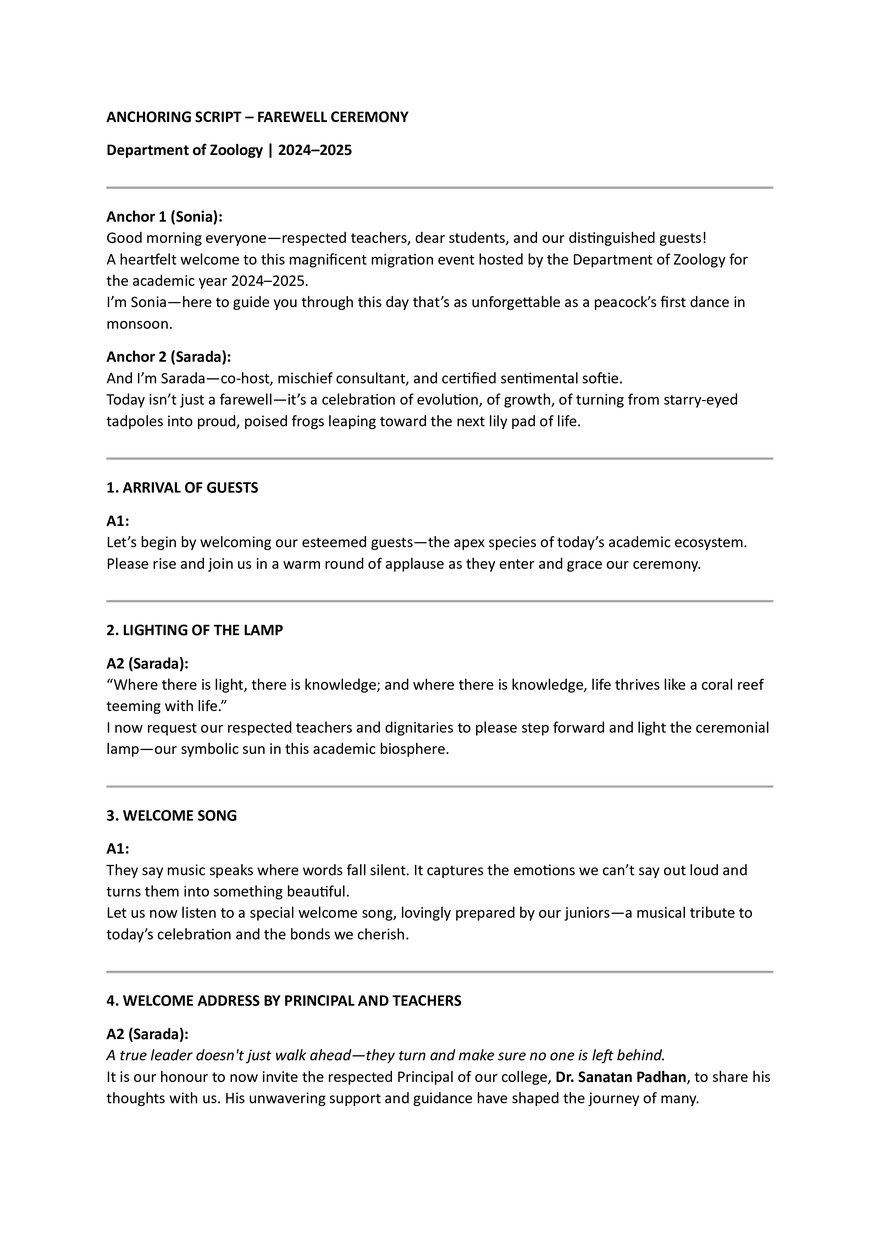 Anchoring Script – Farewell Ceremony - Page 1