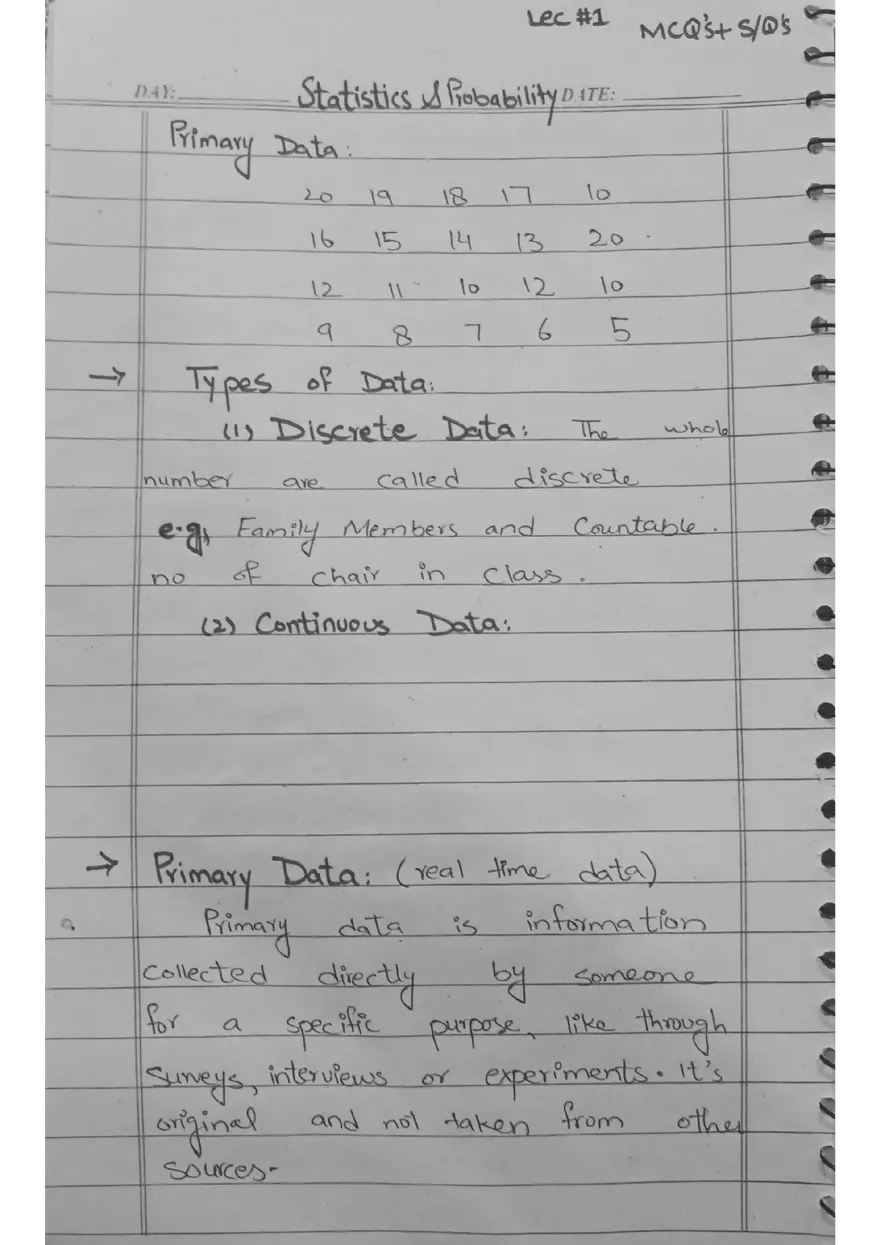 Statistics and Probability Lec 1 - Page 1