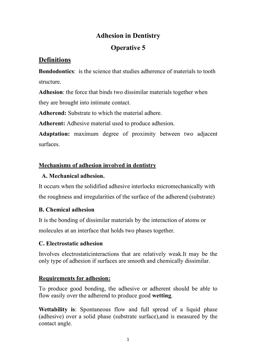 Adhesion in Dentistry Operative 5 - Page 1