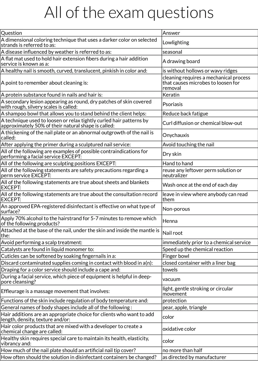 Cosmetology Final Table Review Answers - Page 1