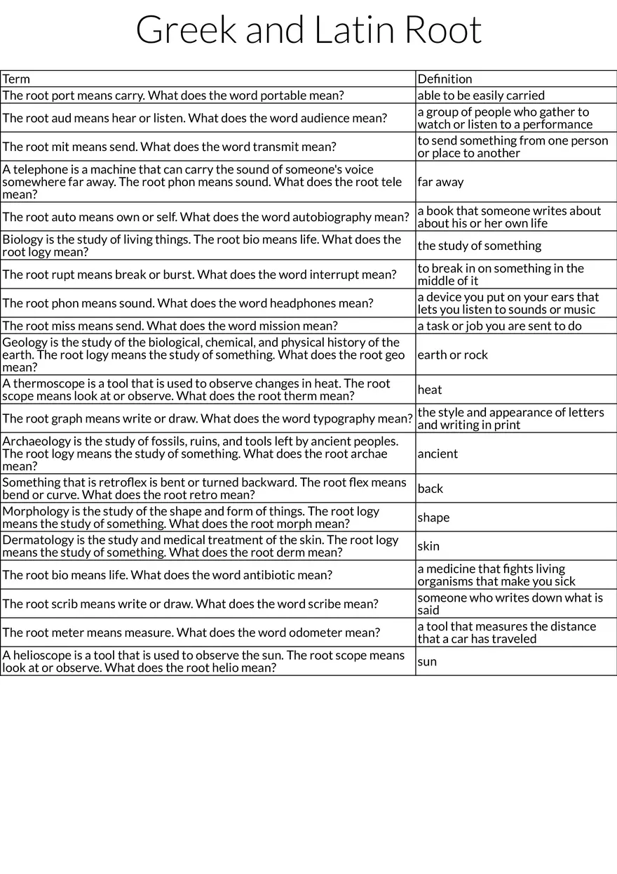 Greek and Latin Roots Meaning and Word Formation - Page 1