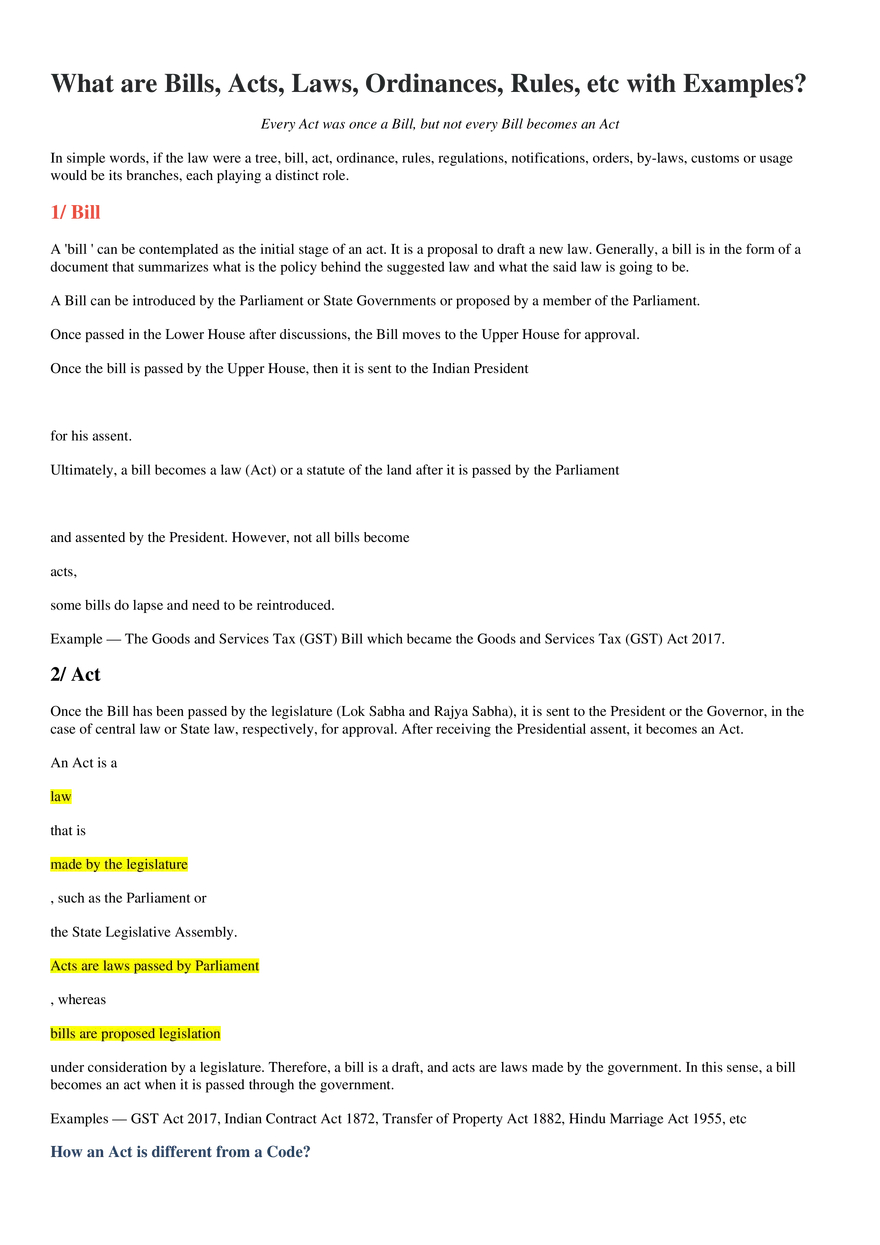 What are Bills, Acts, Laws, Ordinances, Rules - Page 1
