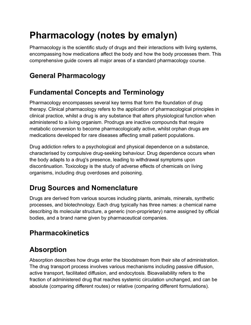 Pharmacology Study Notes - Concepts and Terminology - Page 1
