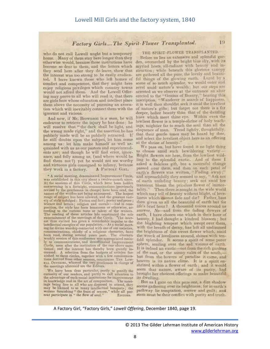 Lowell Mill Girls And The Factory System - Page 8