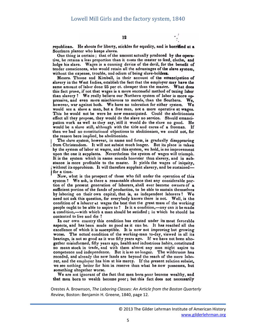 Lowell Mill Girls And The Factory System - Page 5