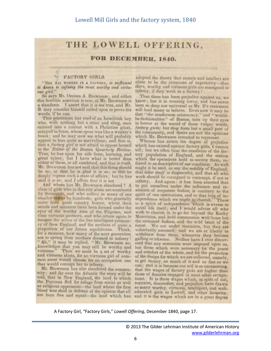 Lowell Mill Girls And The Factory System - Page 6