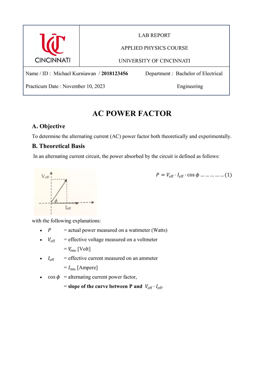 Lab Report - Ac Power Factor - Page 1