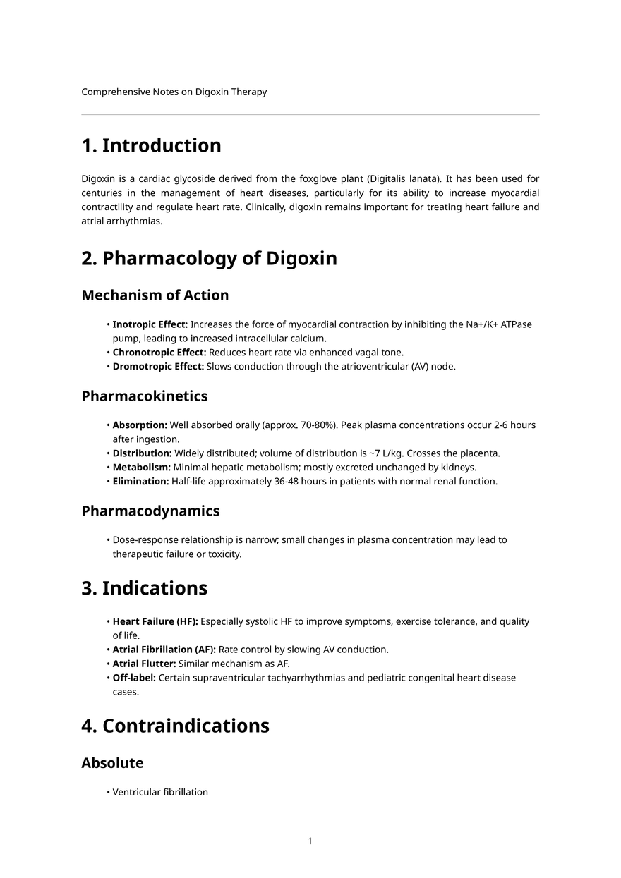 Digoxin Therapy Notes - Page 1