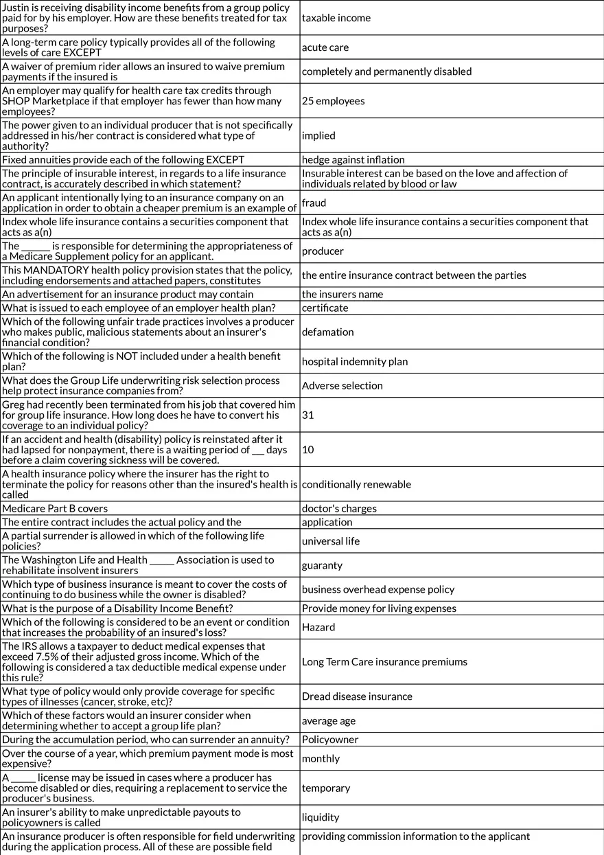 Health and Life Insurance Exam Practice - Page 3
