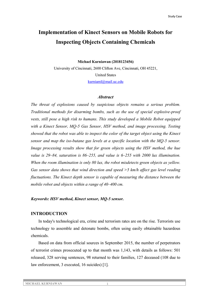 Implementation of Kinect Sensors on Mobile Robots - Page 1