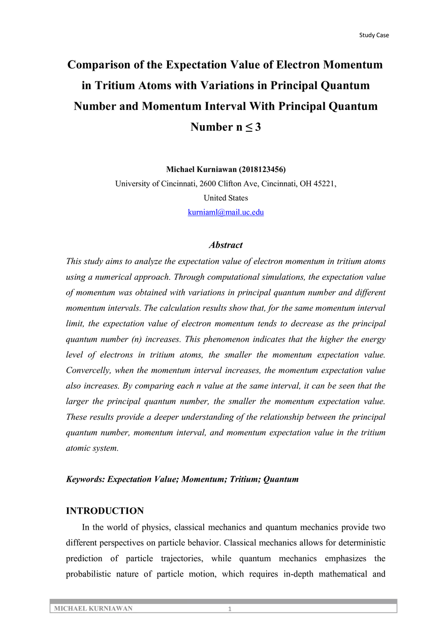Comparison of the Expectation Value of Electron Momentum - Page 1