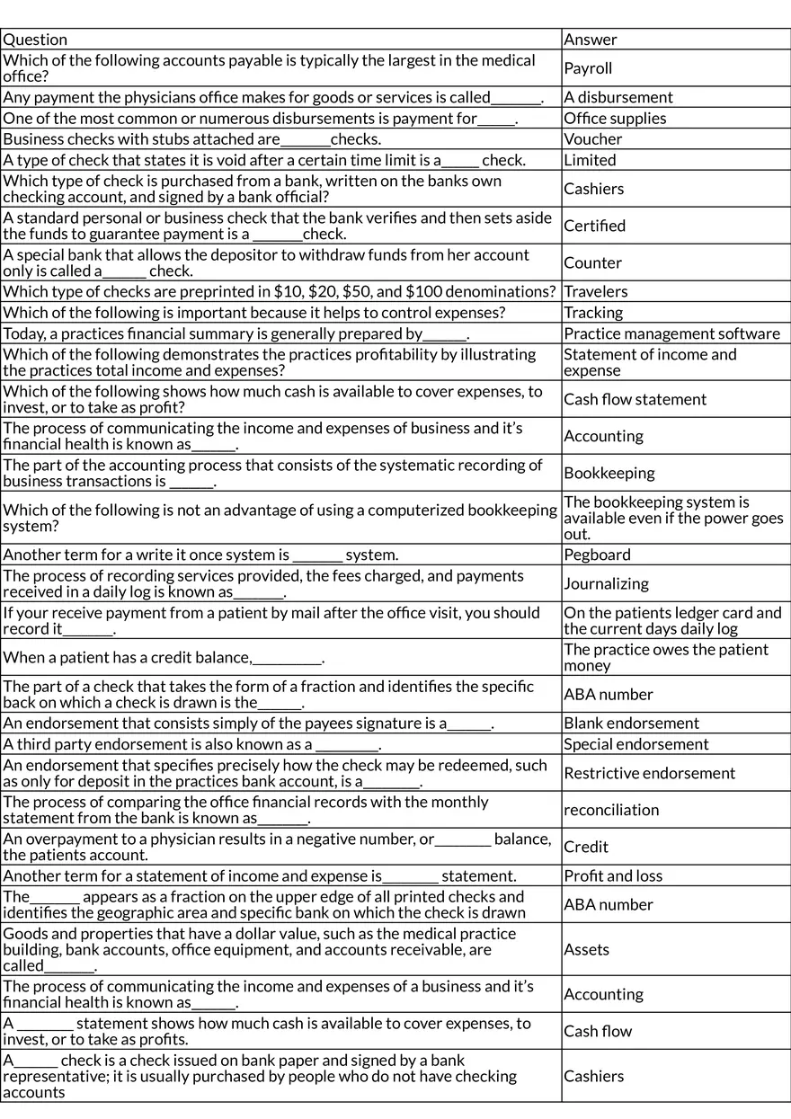 Medical Office Payments and Check Types - Page 1