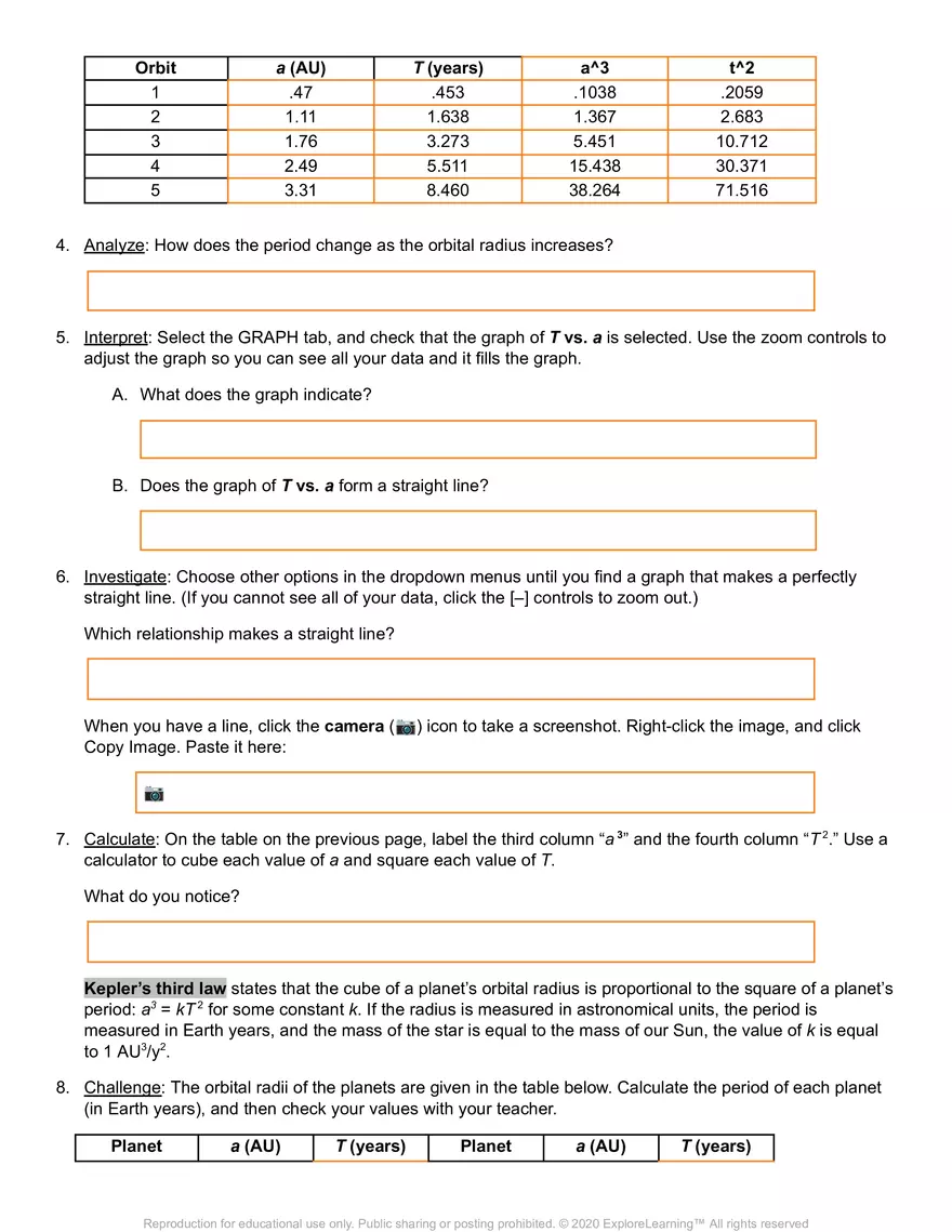 Student Exploration: Orbital Motion – Kepler’s Laws - Page 7