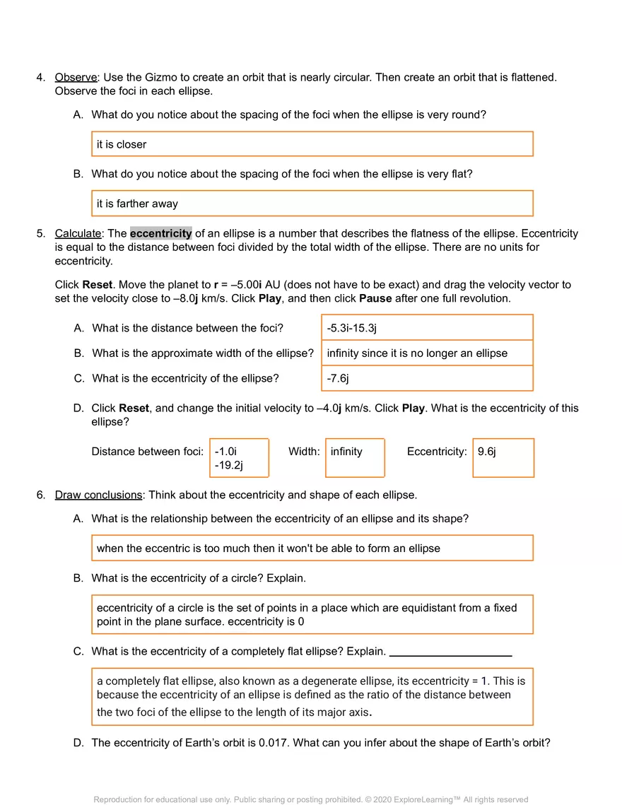 Student Exploration: Orbital Motion – Kepler’s Laws - Page 3