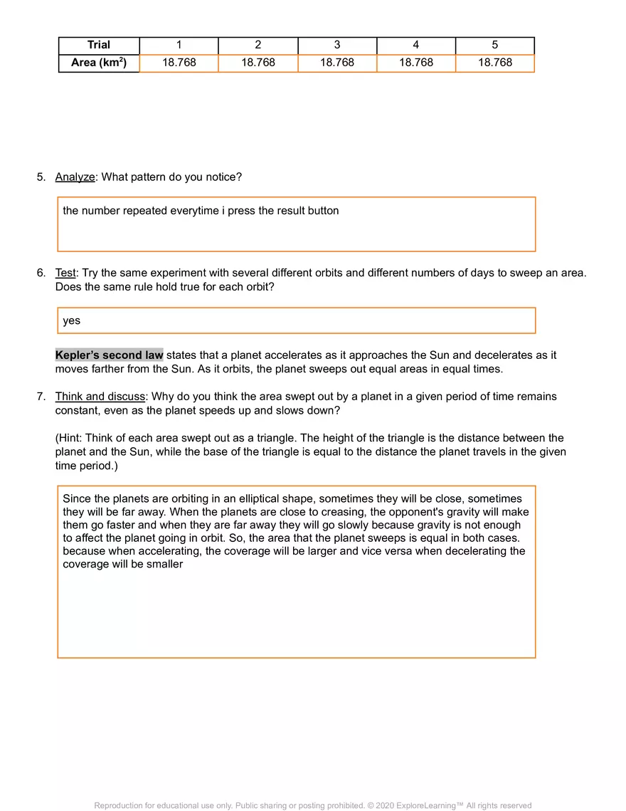 Student Exploration: Orbital Motion – Kepler’s Laws - Page 5