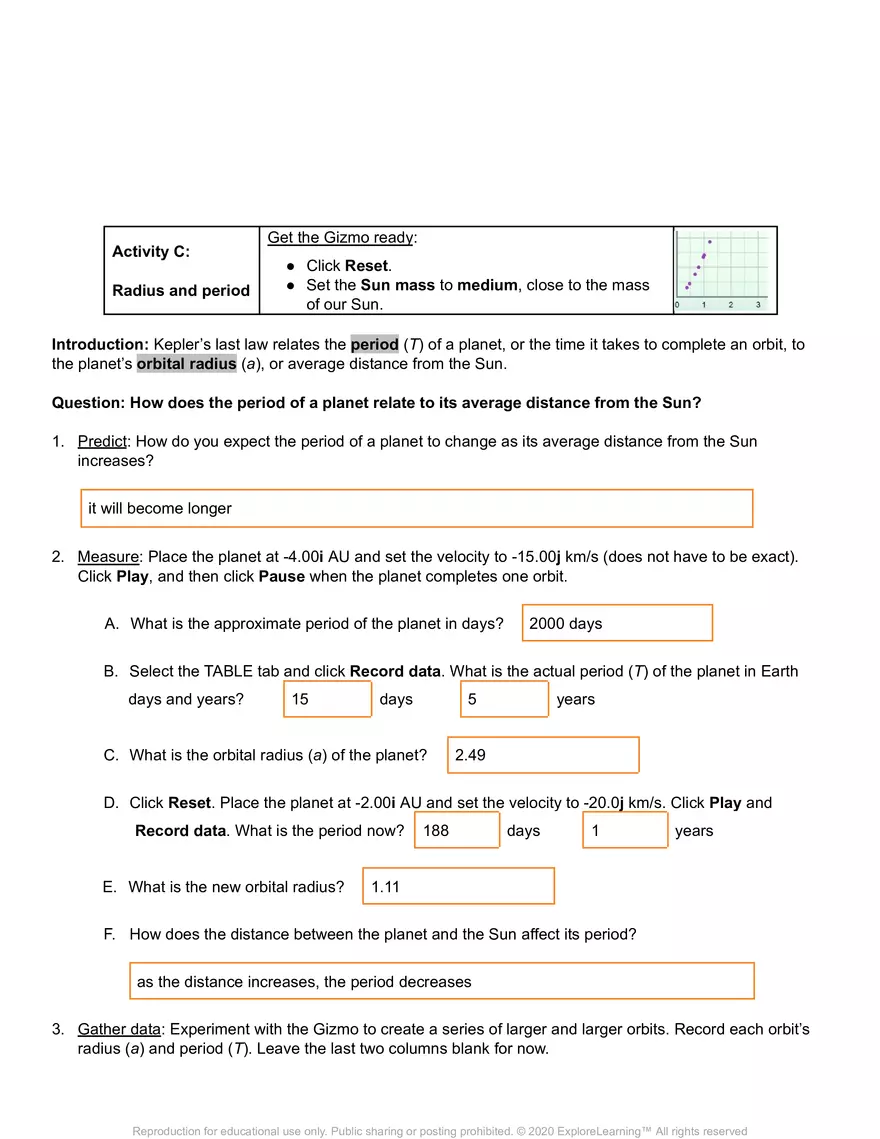 Student Exploration: Orbital Motion – Kepler’s Laws - Page 6