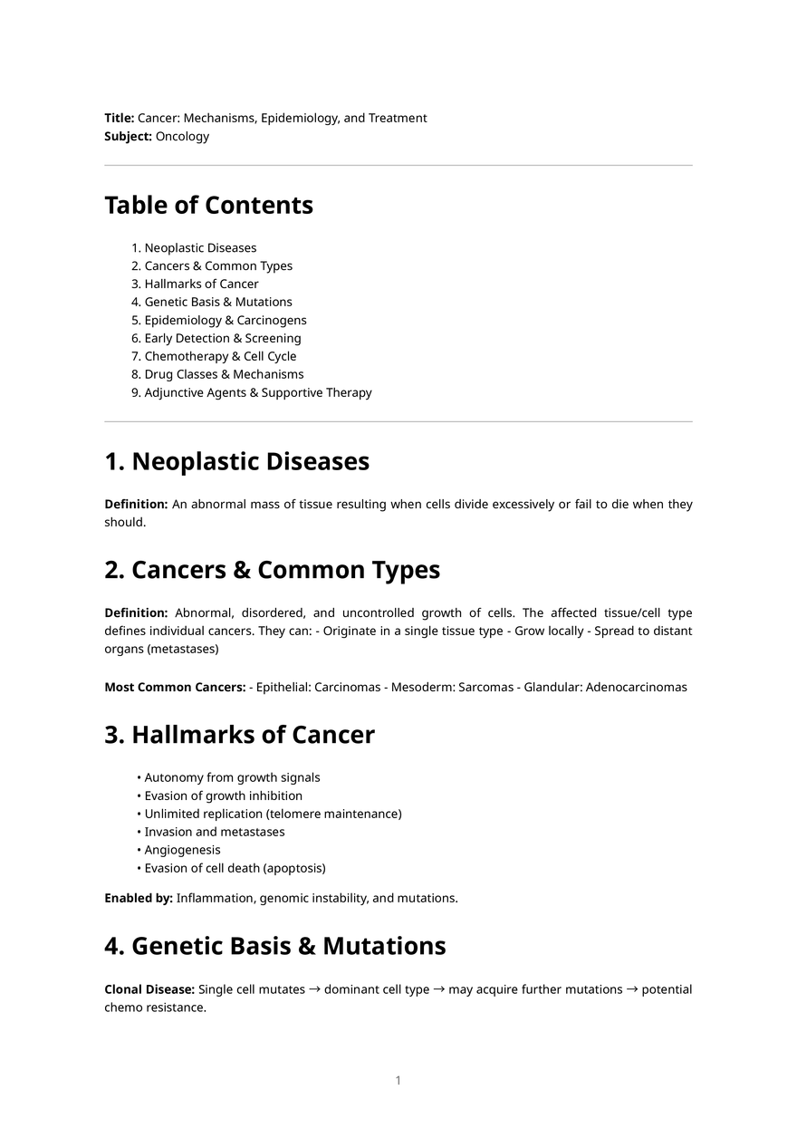 Cancer Mechanisms, Epidemiology, and Treatment - Page 1