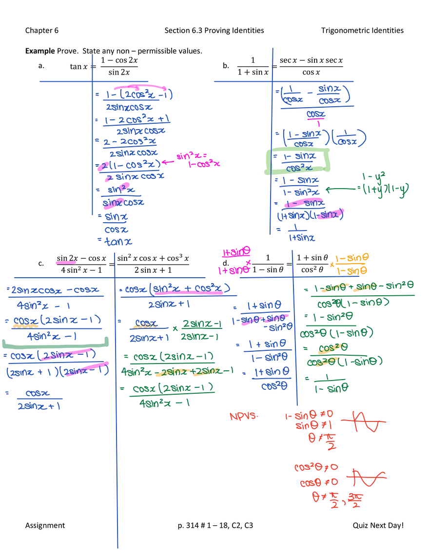 Section 6.1 Reciprocal, Quotient and Pythagorean Identities - Page 10