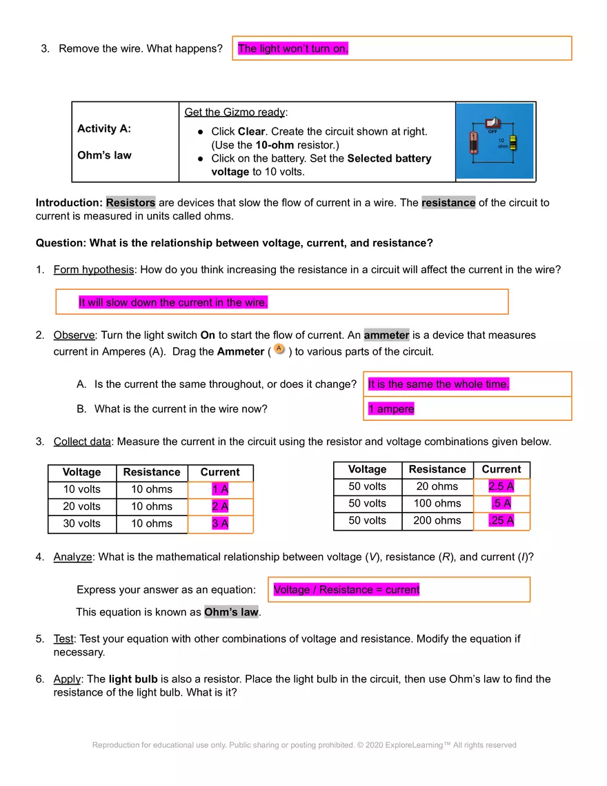 Gizmos Answer Key: Circuits - Page 2