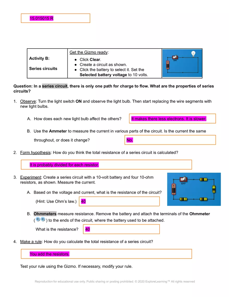Gizmos Answer Key: Circuits - Page 3