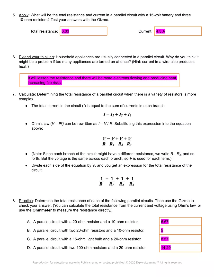 Gizmos Answer Key: Circuits - Page 5