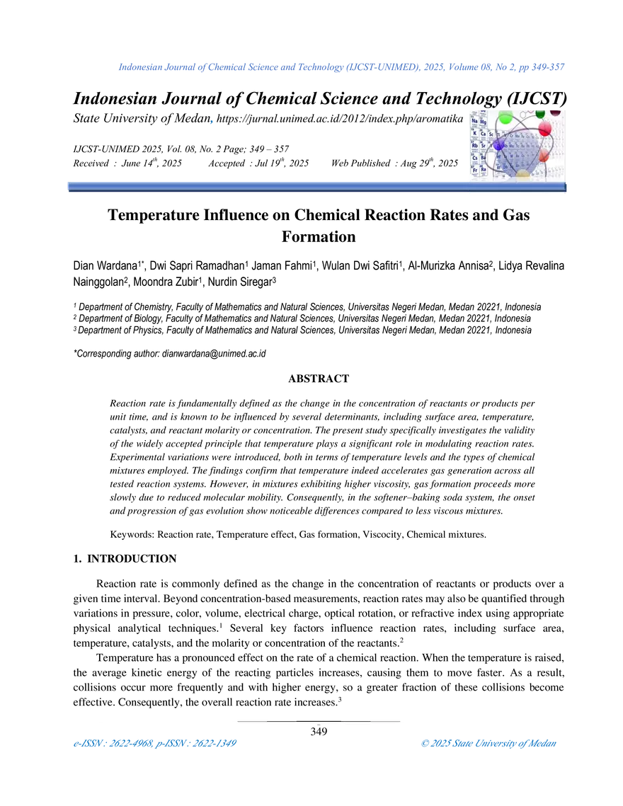 Temperature Influence on Chemical Reaction Rates and Gas - Page 1