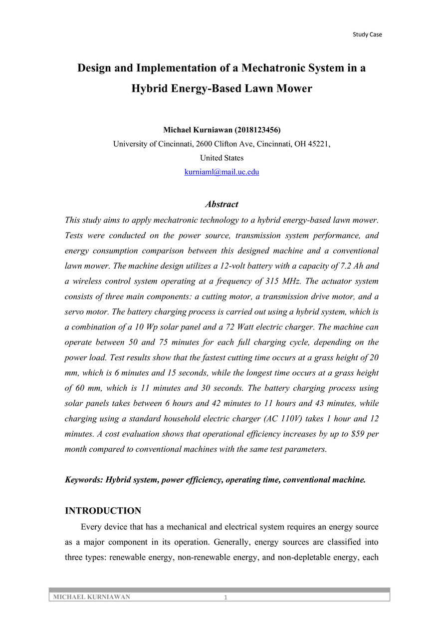 Design and Implementation of a Mechatronic System - Page 1