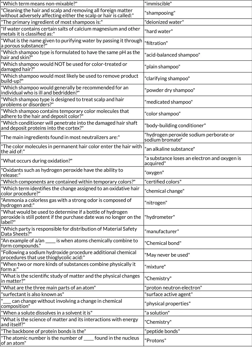 Cosmetology Chemistry: Matter, Elements, and Hair Composition - Page 2