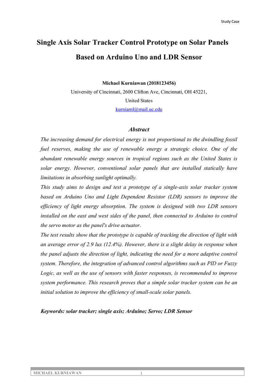 Single Axis Solar Tracker Control Prototype - Page 1