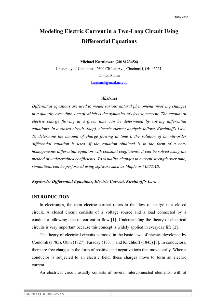 Modeling Electric Current in a Two-Loop Circuit - Page 1
