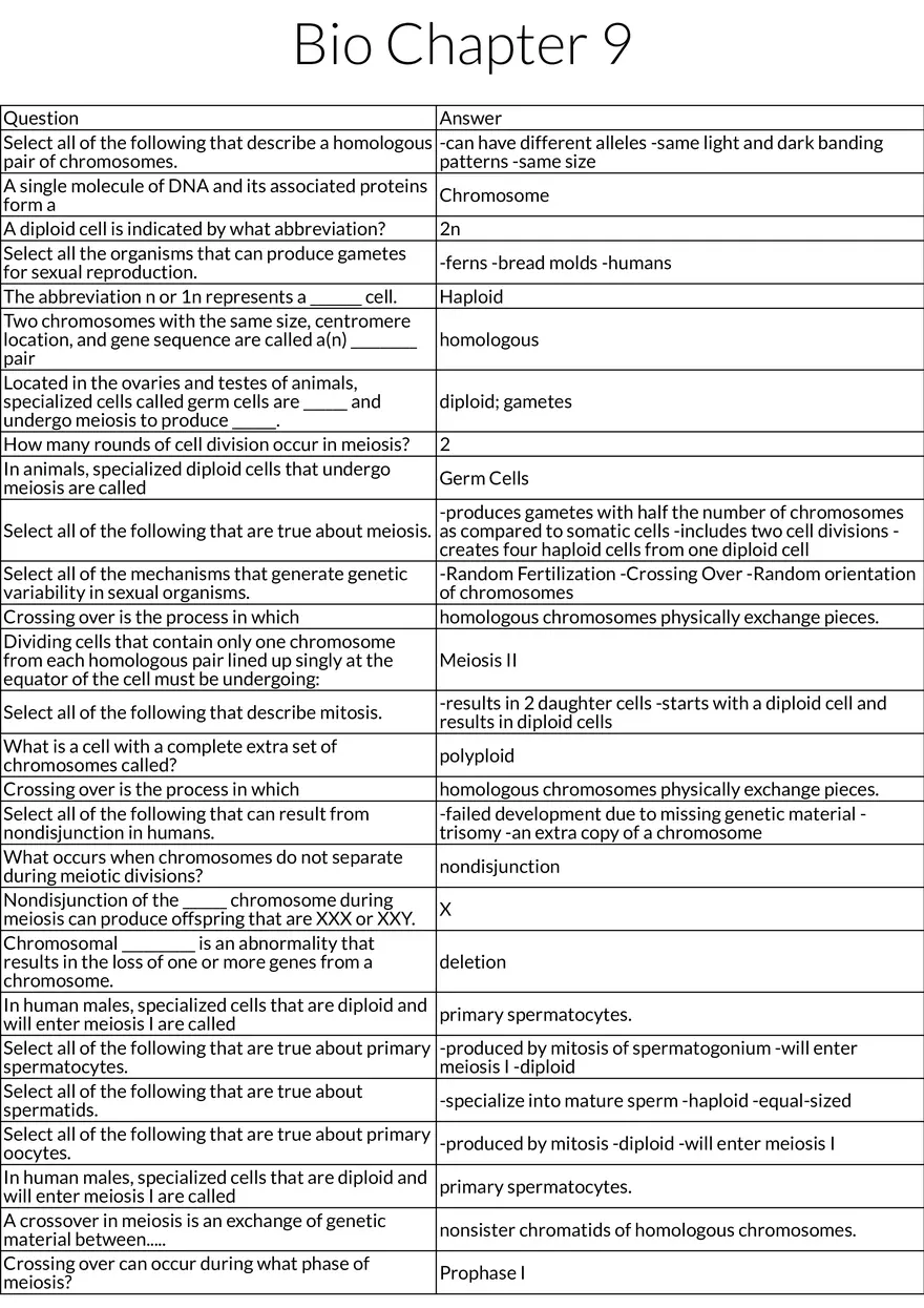 Key Concepts of Meiosis and Chromosomal Organization - Page 1