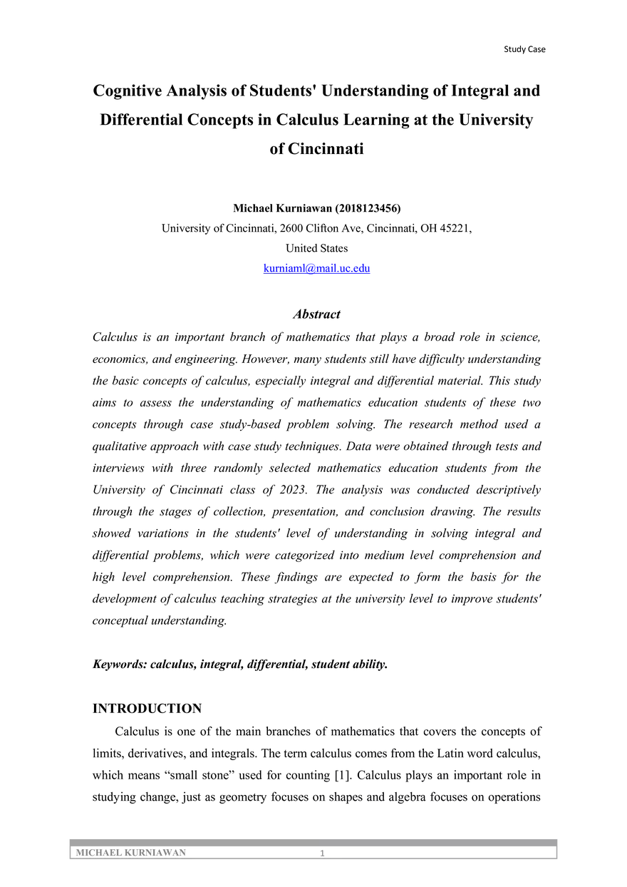 Cognitive Analysis of Students' Understanding of Integral - Page 1