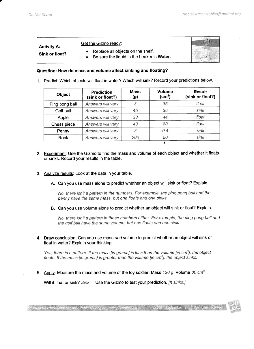 Gizmos Answer Key - Density - Page 2