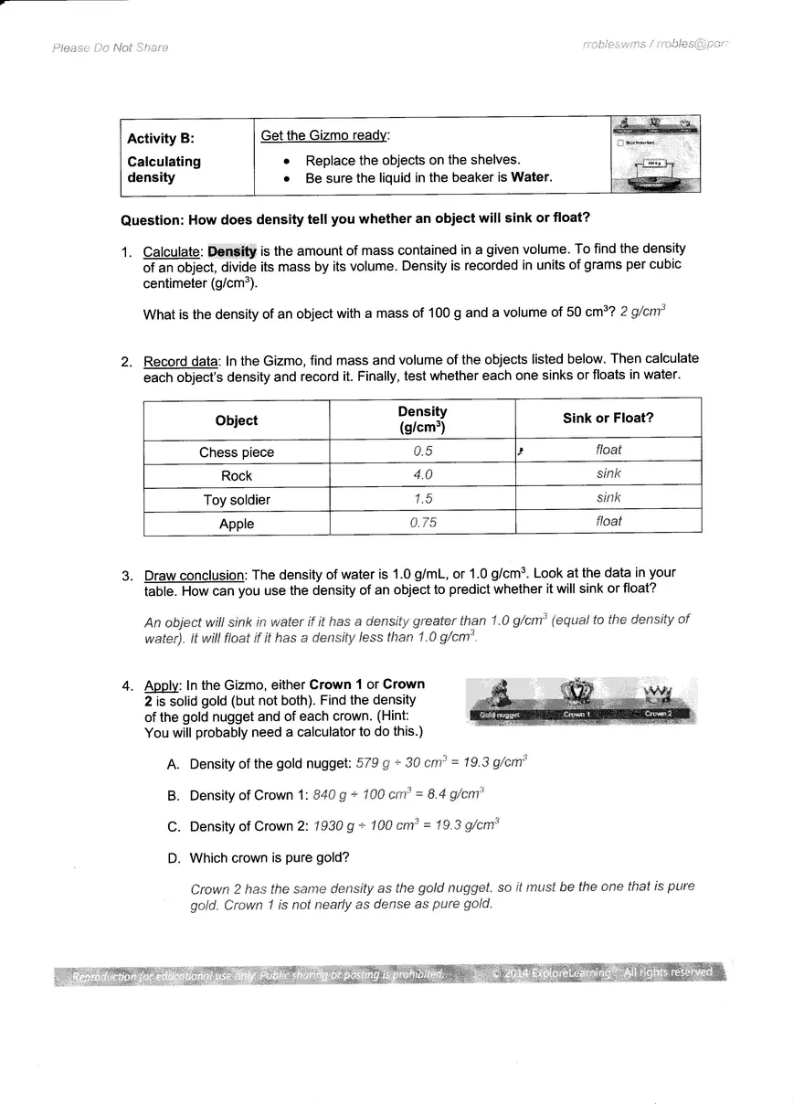 Gizmos Answer Key - Density - Page 3
