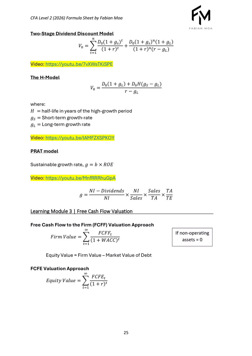 CFA Level II Formula Sheet 2026 - Page 18