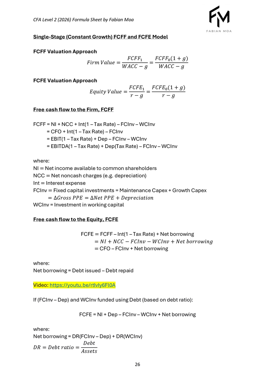 CFA Level II Formula Sheet 2026 - Page 19