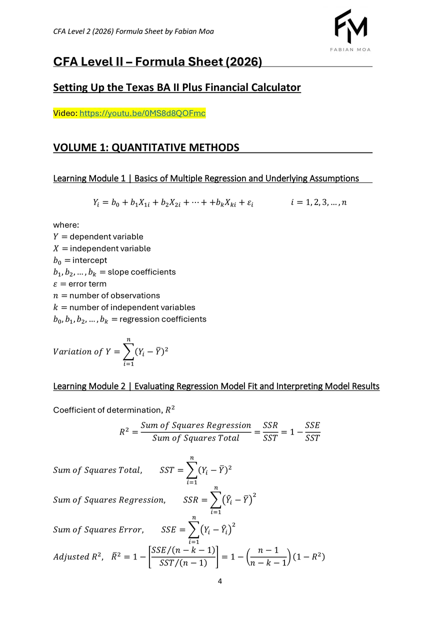 CFA Level II Formula Sheet 2026 - Page 24