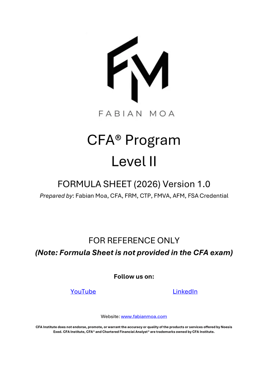 CFA Level II Formula Sheet 2026 - Page 1