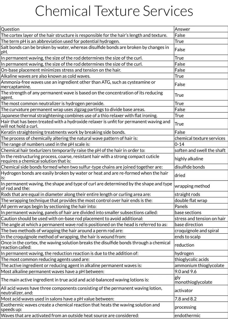 Chemical Texture Services Chapter 20 Table Review - Page 1