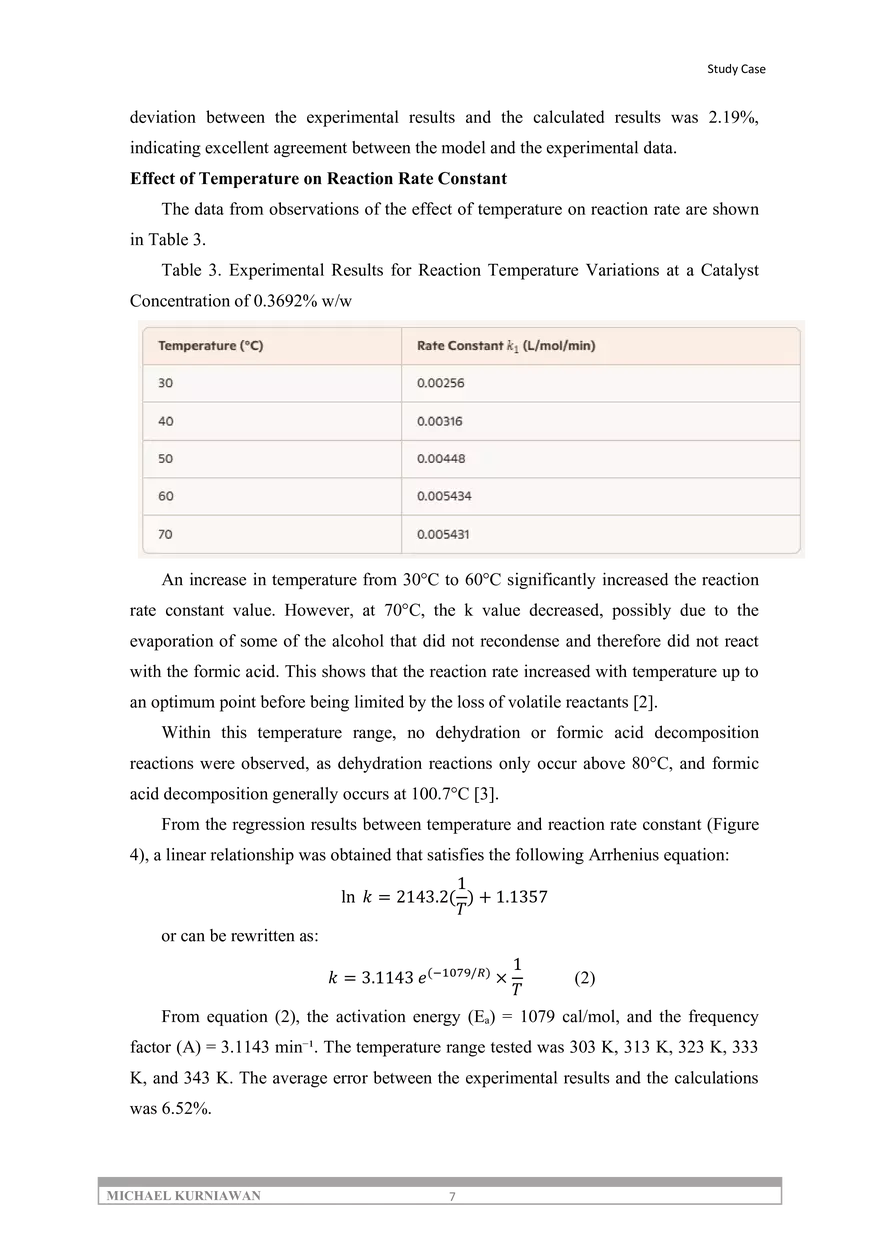 Kinetic Analysis and Optimum Conditions for Ethanol Formic Acid Esterification Reaction - Page 8