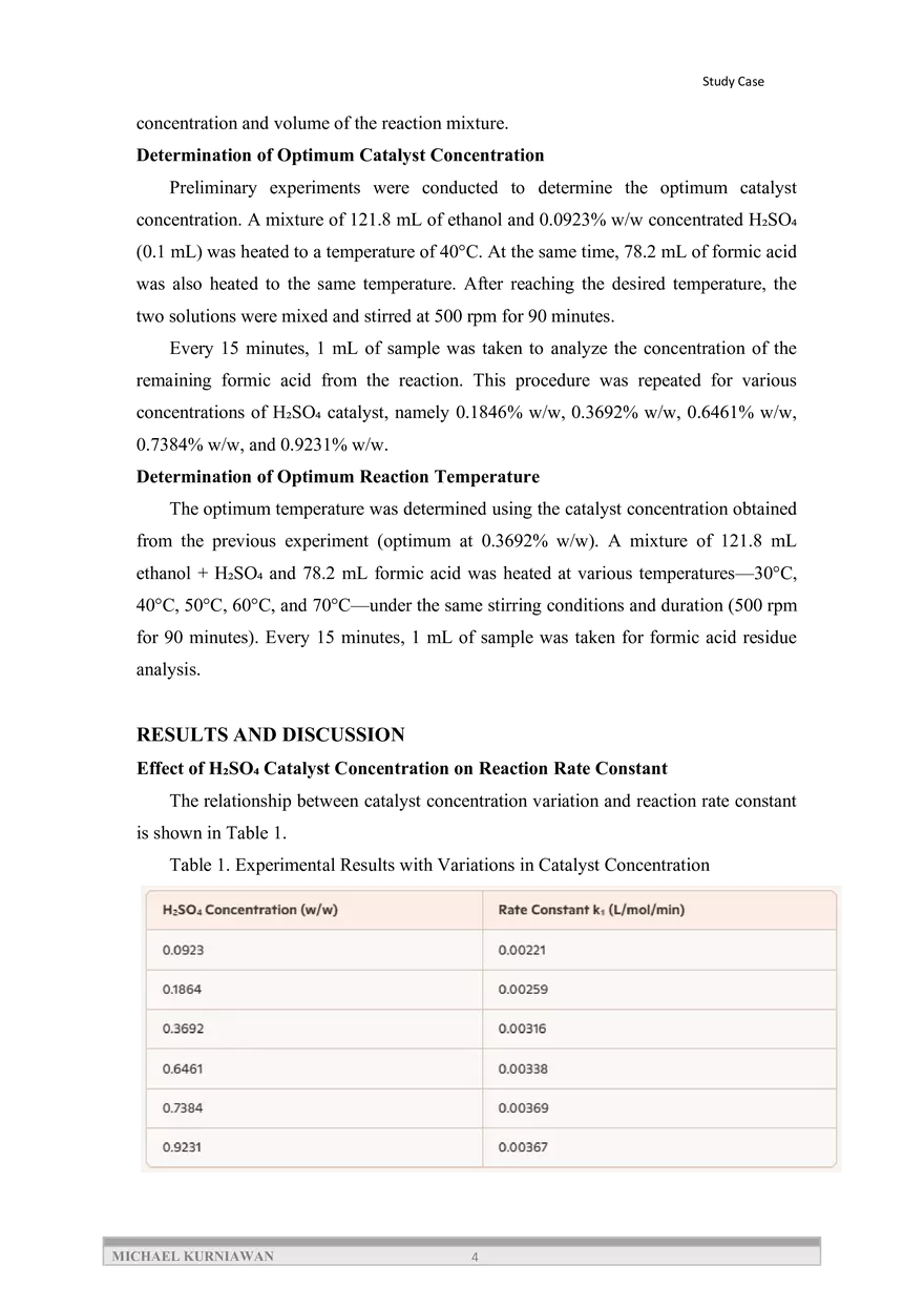 Kinetic Analysis and Optimum Conditions for Ethanol Formic Acid Esterification Reaction - Page 5