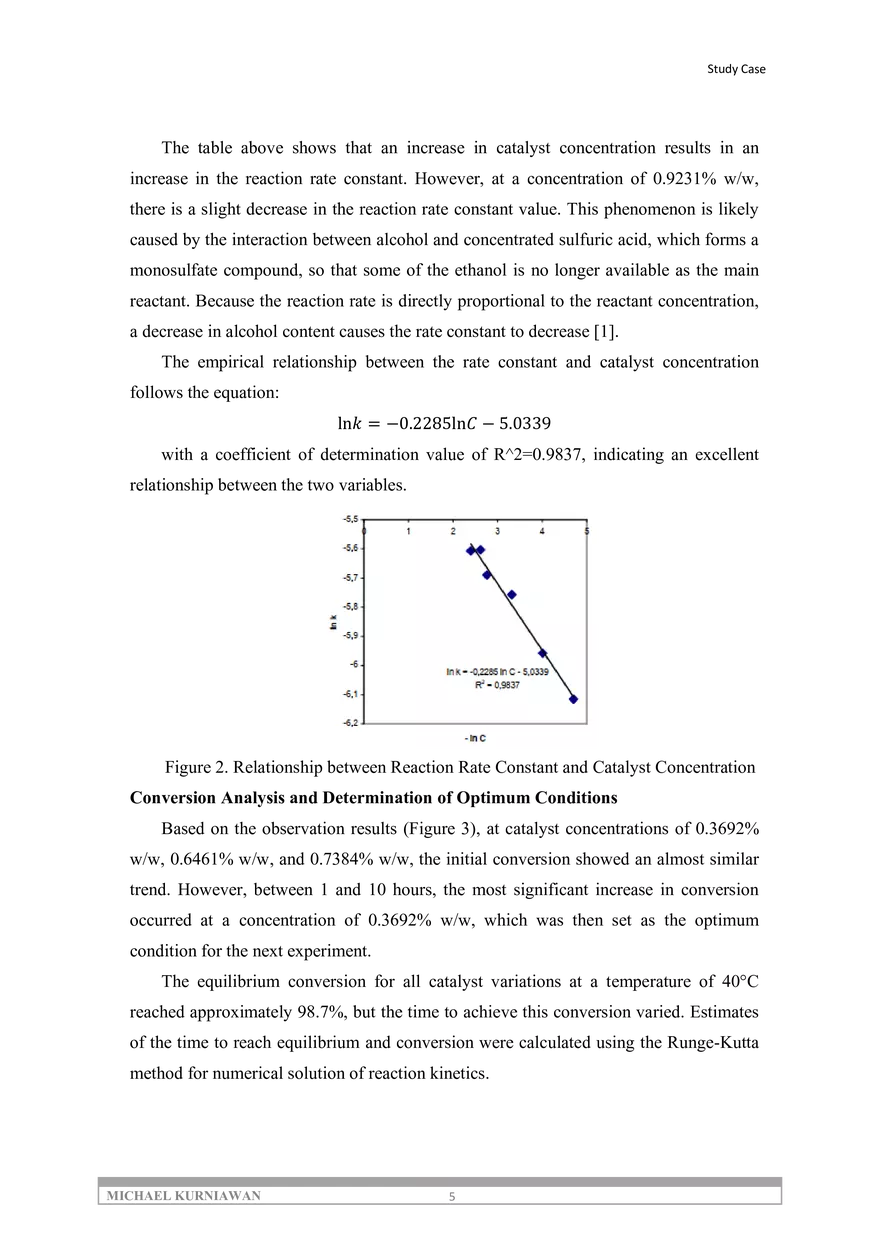 Kinetic Analysis and Optimum Conditions for Ethanol Formic Acid Esterification Reaction - Page 6
