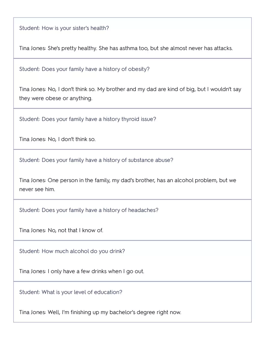 Shadow Health - Tina Jones, Health History - Page 8