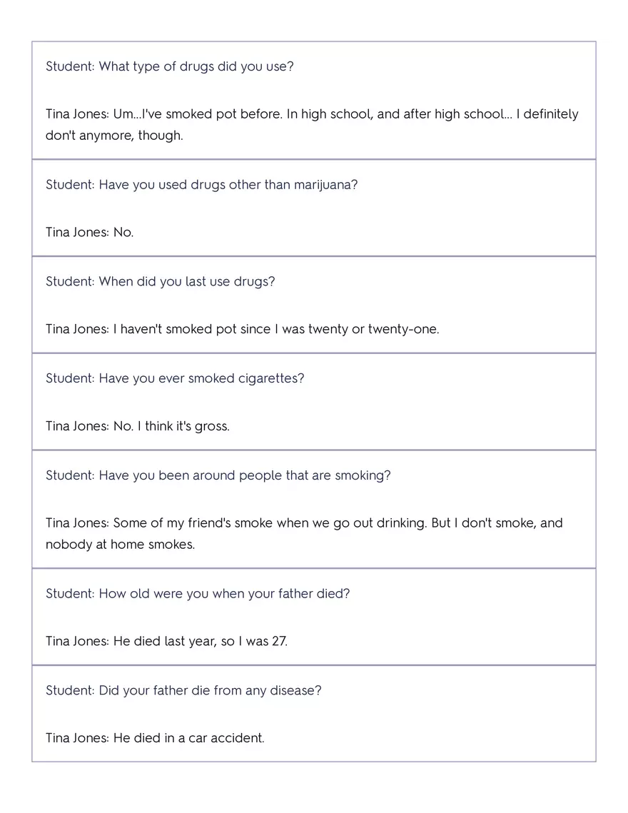 Shadow Health - Tina Jones, Health History - Page 10