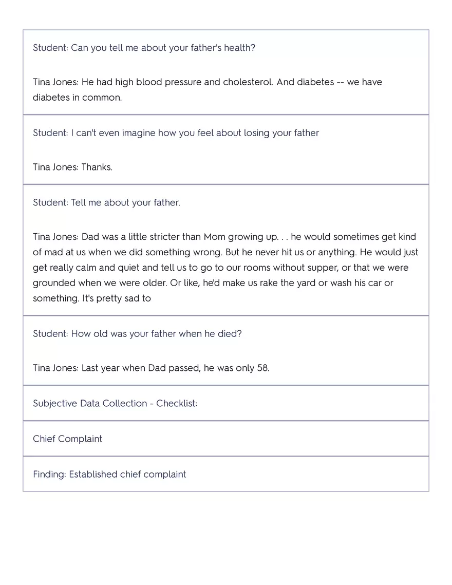 Shadow Health - Tina Jones, Health History - Page 11