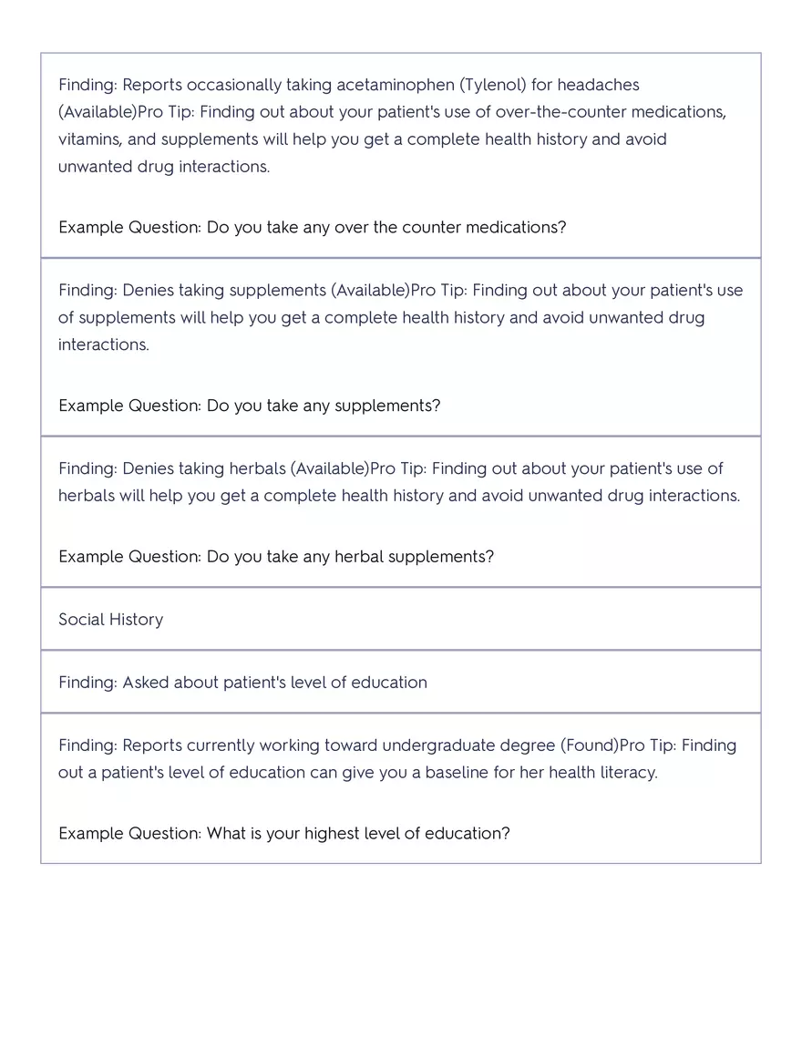 Shadow Health - Tina Jones, Health History - Page 41