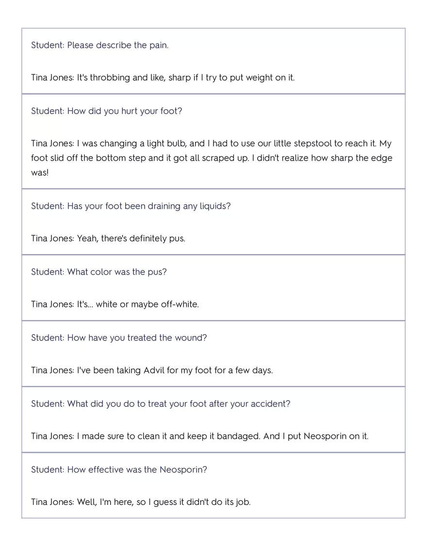 Shadow Health - Tina Jones, Health History - Page 46