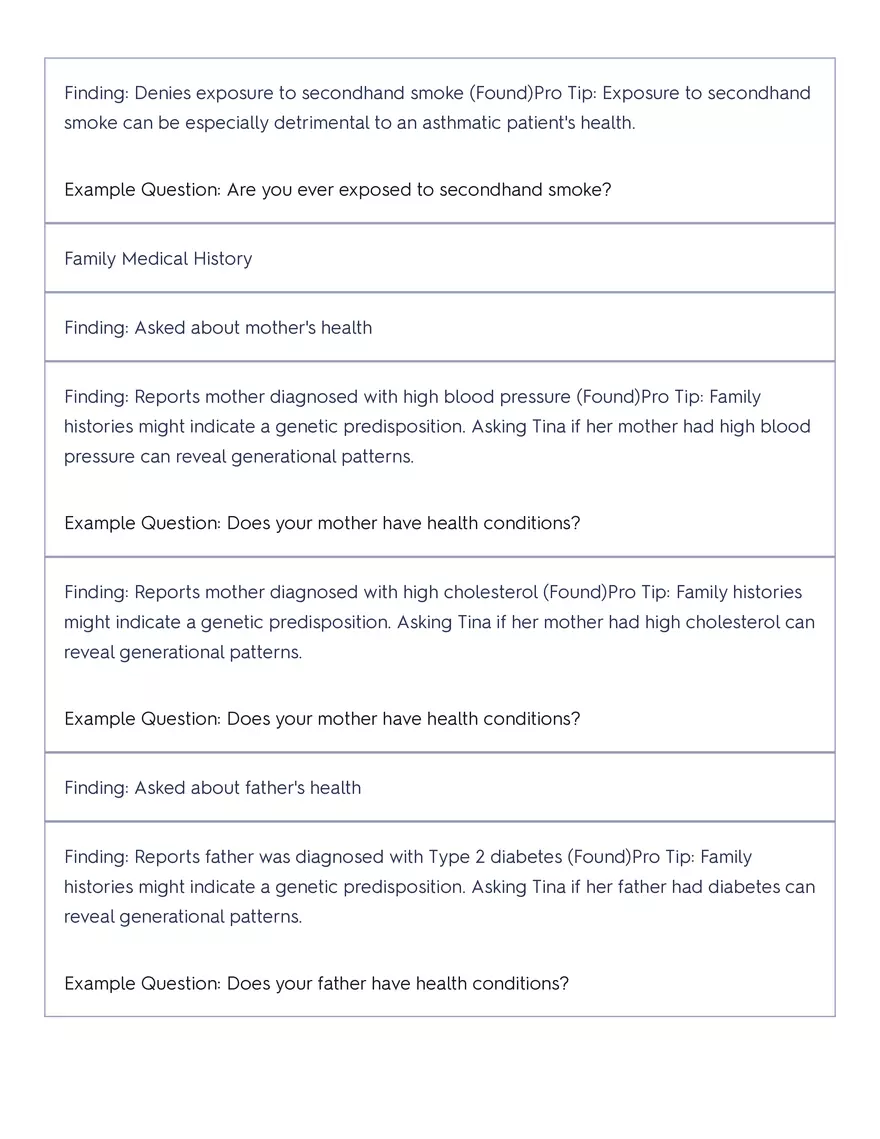 Shadow Health - Tina Jones, Health History - Page 47