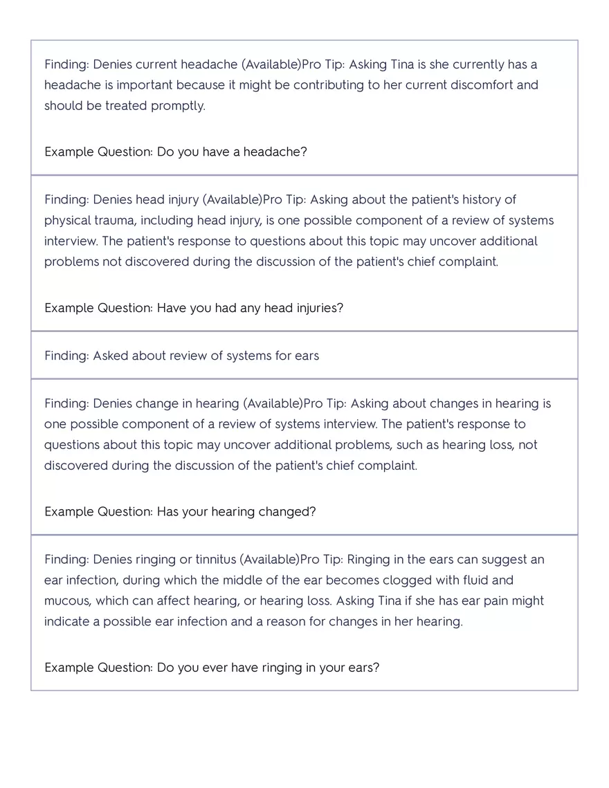 Shadow Health - Tina Jones, Health History - Page 56