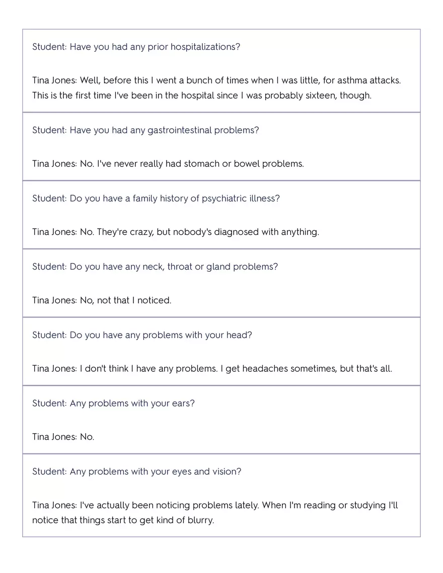 Shadow Health - Tina Jones, Health History - Page 3